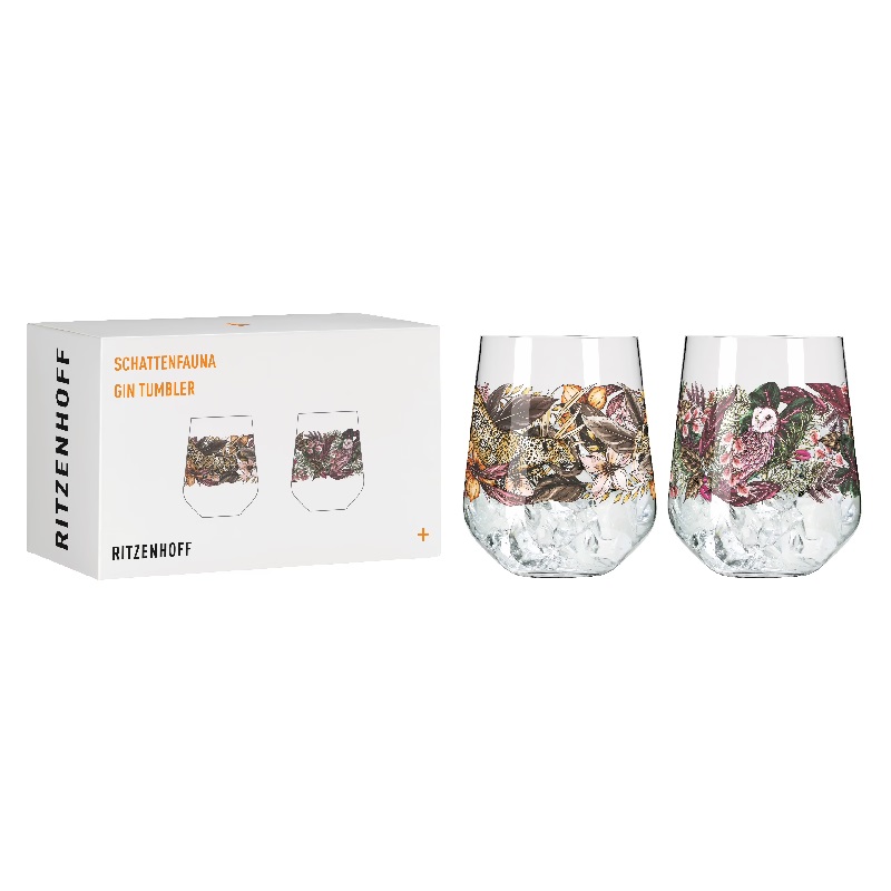 Lot de 2 verres gin faune de l'ombre chouette leopard maggie interiors - ritzenhoff 