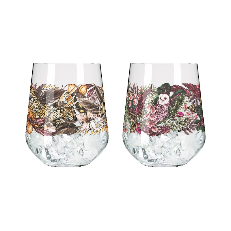 Lot de 2 verres gin faune de l'ombre chouette leopard maggie interiors - ritzenhoff 