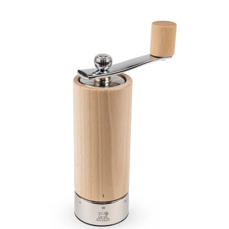 Moulin à sel à manivelle en bois et inox, naturel, isen u'select, 18 cm - peugeot saveurs