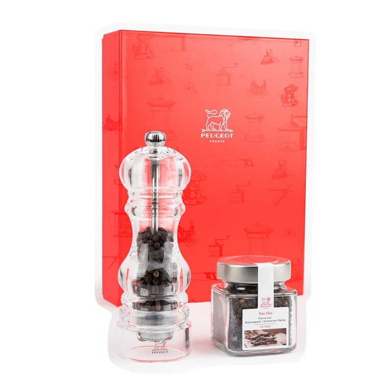 Coffret cadeau moulin a poivre nancy 18 cm + 70g de poivre tan hoi - peugeot saveurs