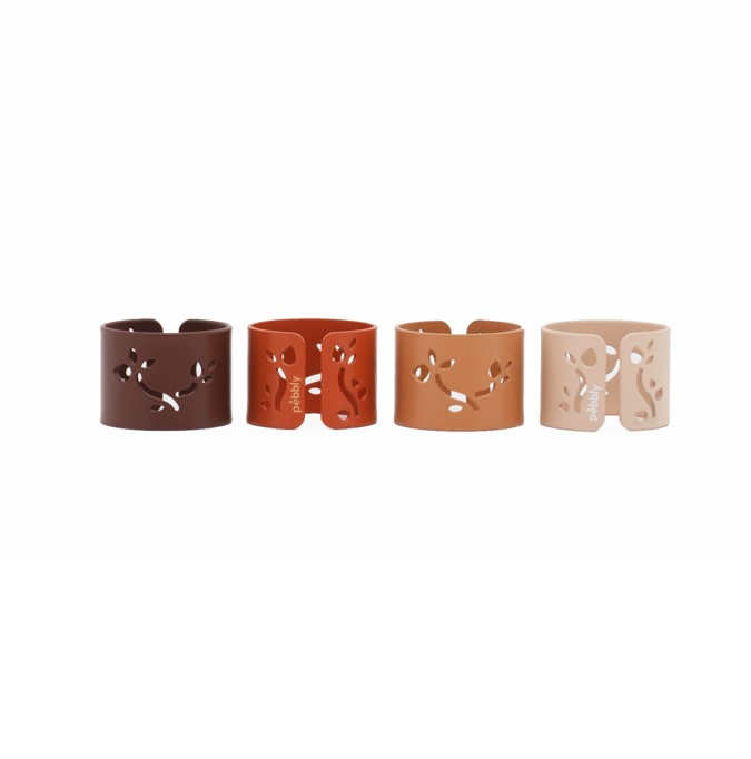 Lot de 4 ronds de serviette assortis choco brique caramel sable - pebbly
