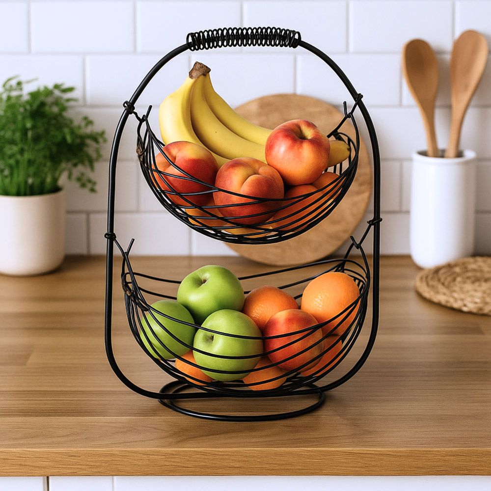 Panier à fruits basculo double noir 44 cm - table et passion
