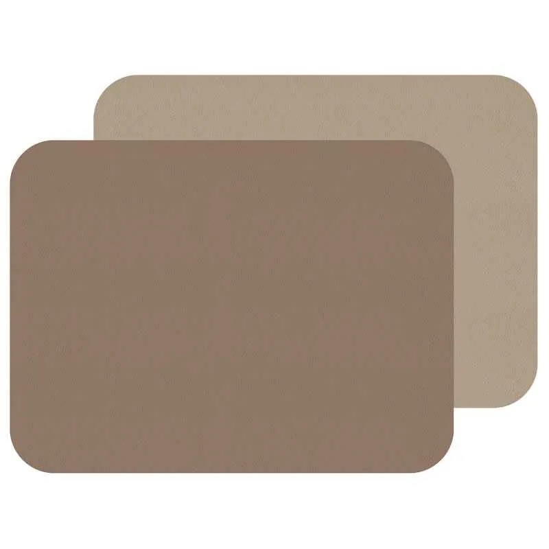 Lot de 2 sets de table rectangulaires en simili cuir réversible taupe et sable - freeform