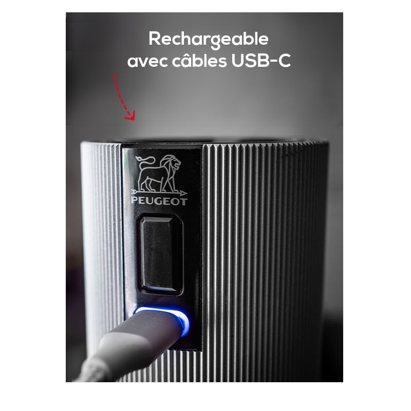Line moulin à sel electrique rechargeable u'select, batterie lithium-ion, aluminium, 15 cm - peugeot saveurs