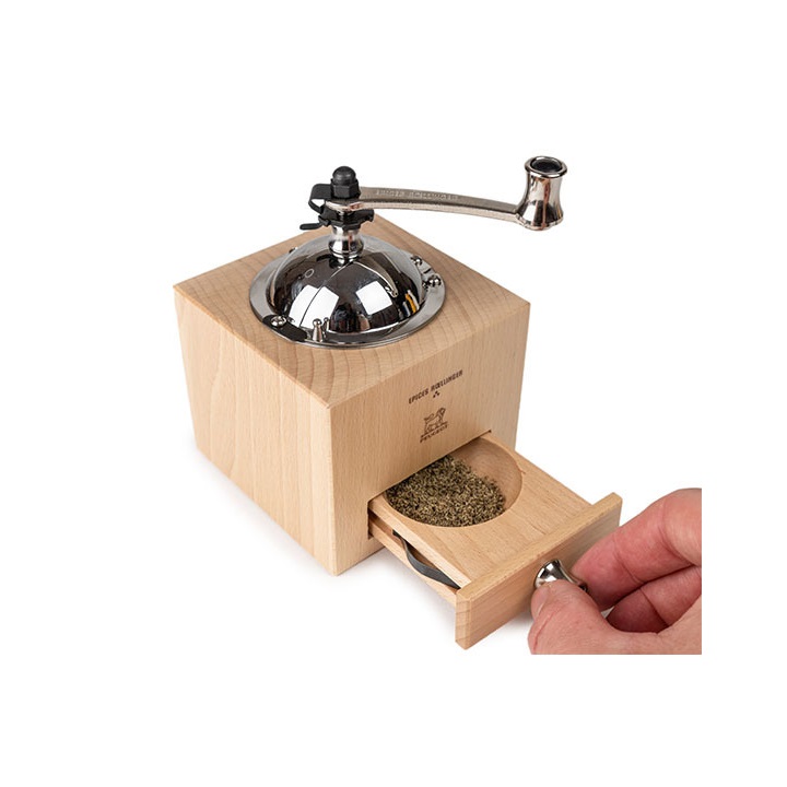 Moulin à poivre manuel en bois avec manivelle, naturel, 13 cm le moulin d'olivier roellinger - peugeot saveurs