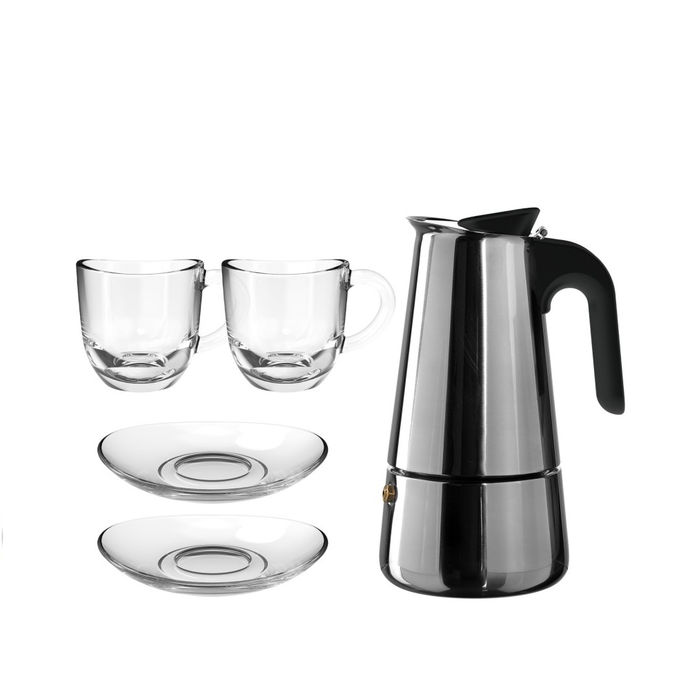 Set expresso- cafetiere italienne avec 2 tasses - leonardo
