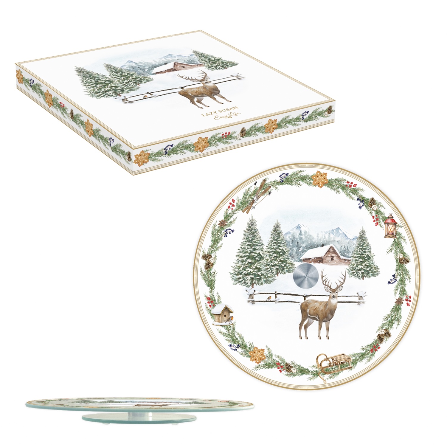 White forest - plat à tarte ou plateau à fromage tournant en verre 35 cm - easylife