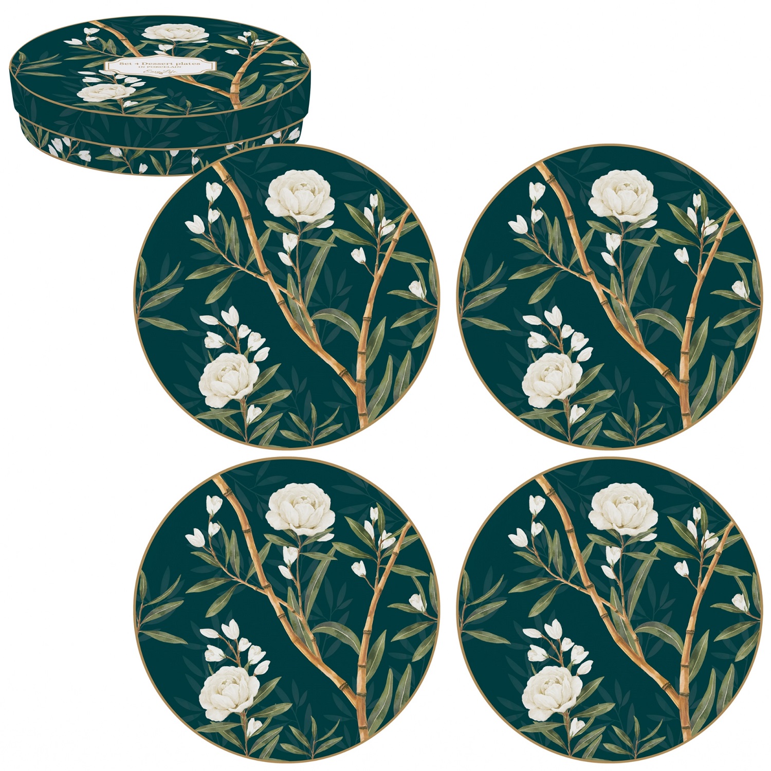 Coffret 4 assiettes à dessert 19 cm royal pivoine - easylife
