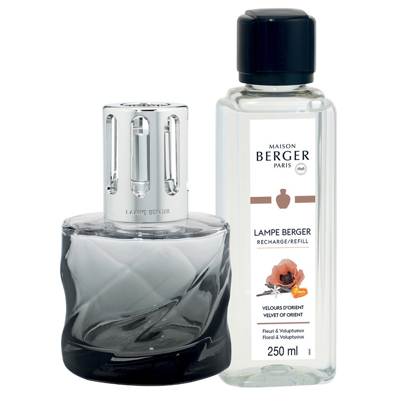 Coffret lampe diffuseur de parfum spirale noire + 250 ml velours d'orient - maison berger paris
