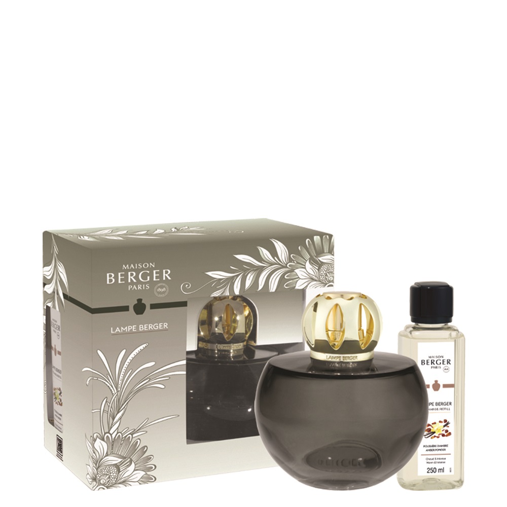 Coffret lampe berger holly gris mousse + poussière d'ambre 250ml - maison berger paris