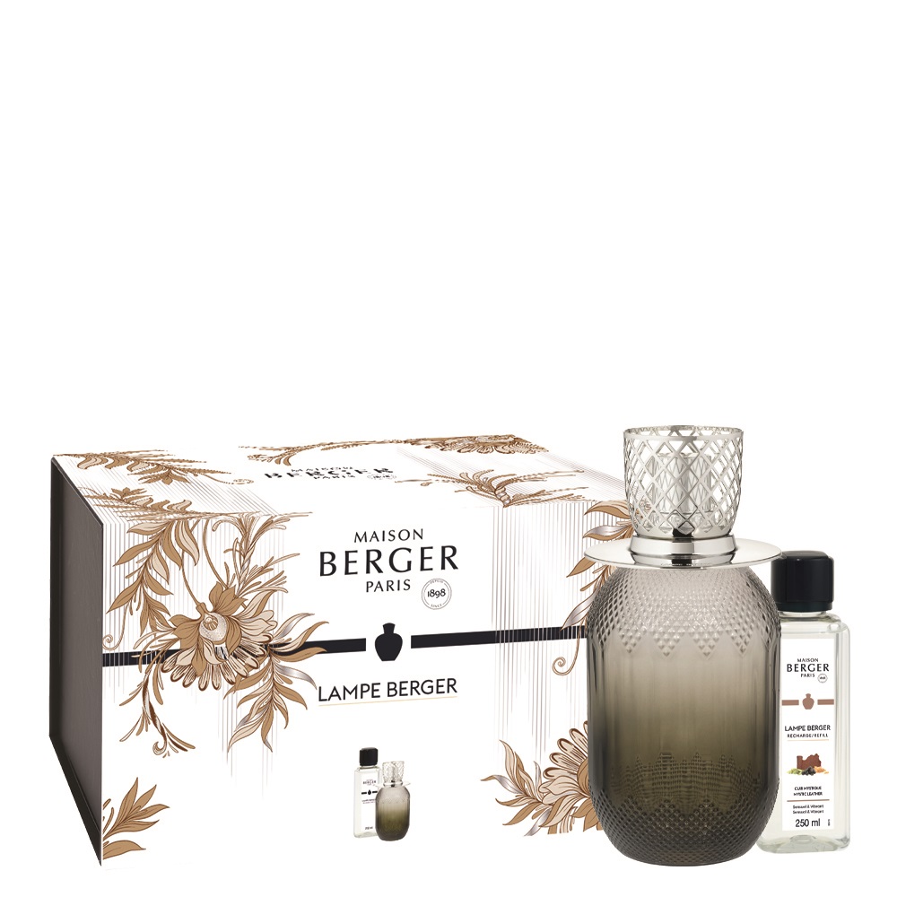 Coffret lampe berger evanescence grise + recharges 250 ml cuir mystique - maison berger paris