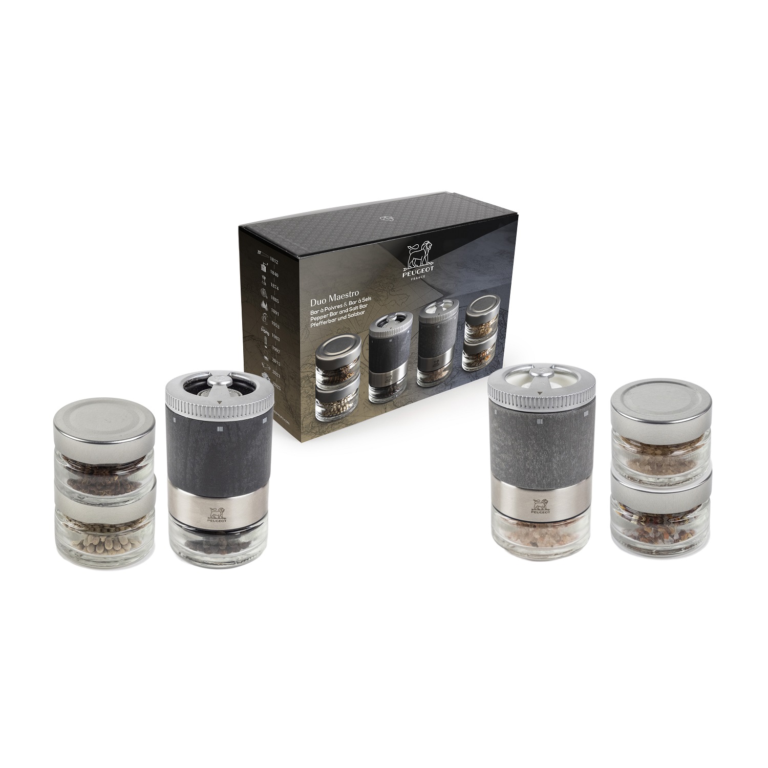 Maestro duo moulin à sel et moulin à poivre u'select avec réservoirs interchangeables - peugeot saveurs
