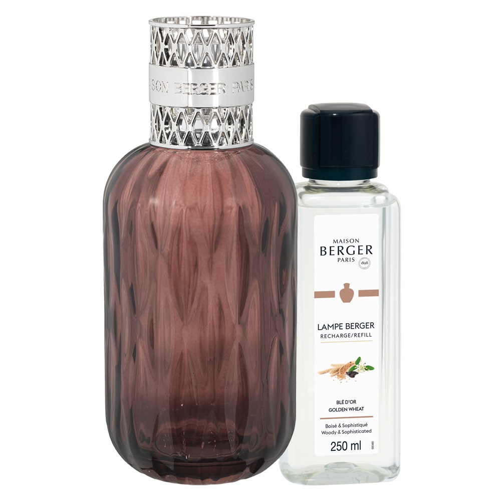 Coffret lampe diffuseur de parfum à catalyse quintesse prune + 250ml blé d'or - maison berger paris