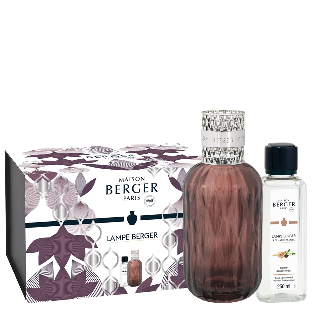Coffret lampe diffuseur de parfum à catalyse quintesse prune + 250ml blé d'or - maison berger paris