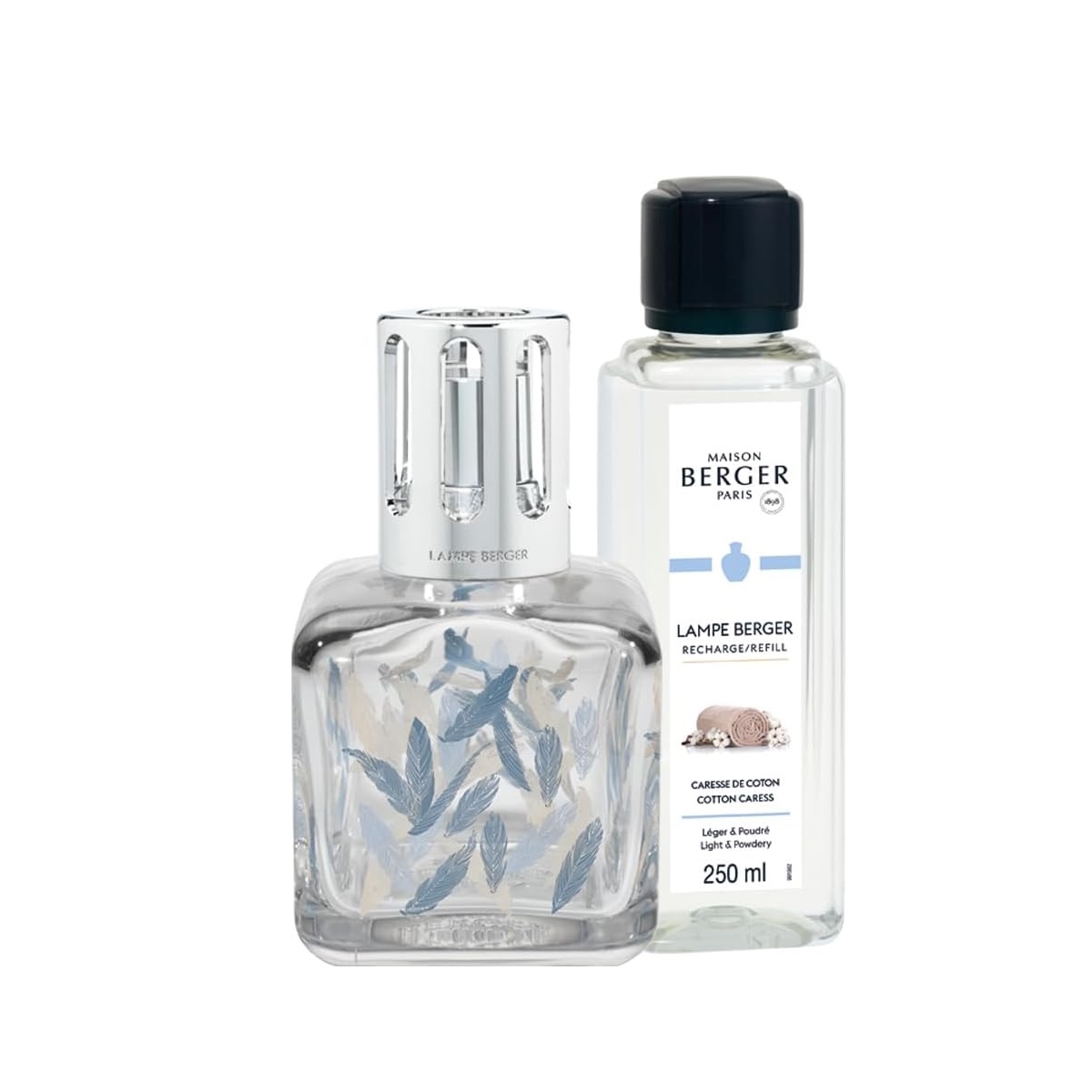 Coffret lampe berger glaçon plumes + 250 ml caresse de coton diffuseur de parfum à catalyse - maison berger paris