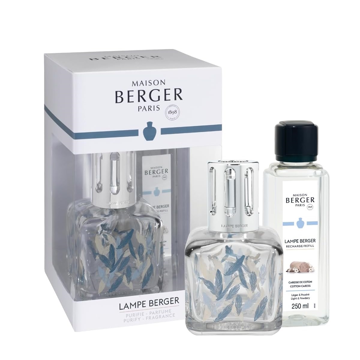 Coffret lampe berger glaçon plumes + 250 ml caresse de coton diffuseur de parfum à catalyse - maison berger paris