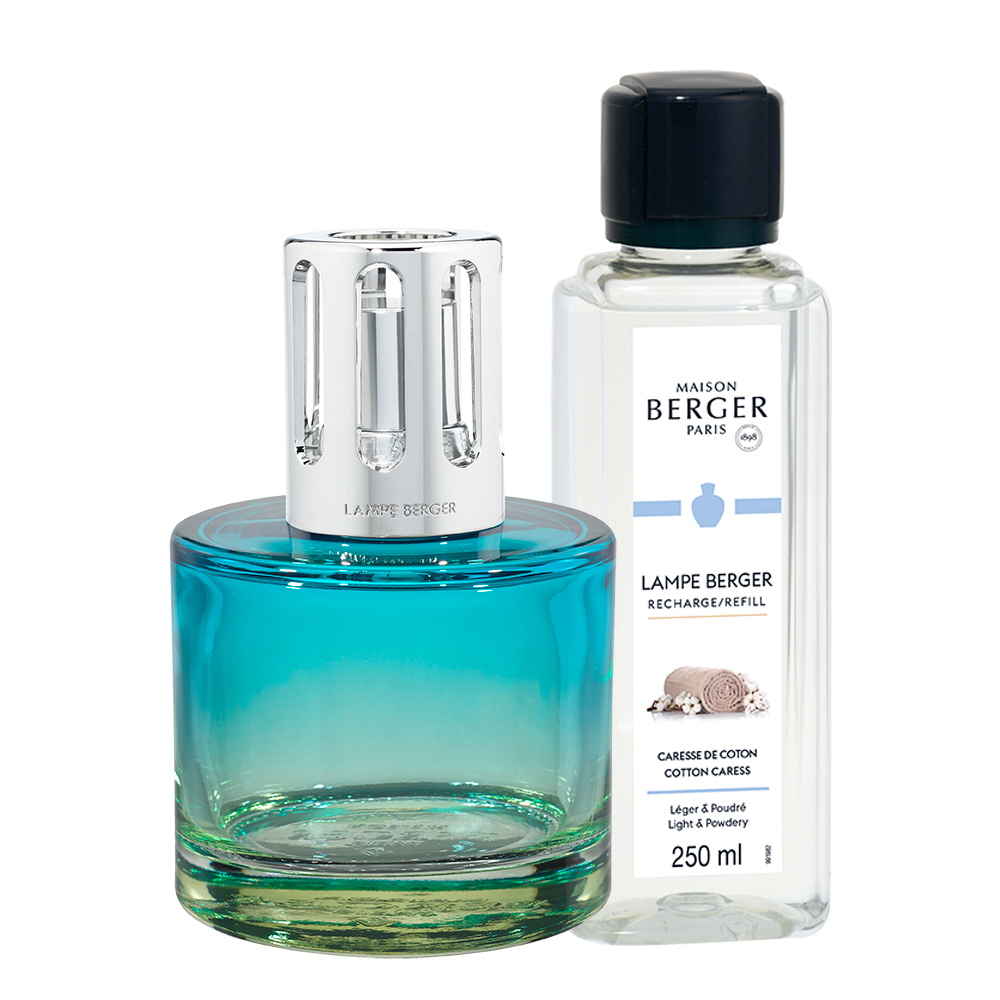 Pure bleue, coffret lampe berger diffuseur de parfum à catalyse + caresse de coton 250ml - maison berger paris