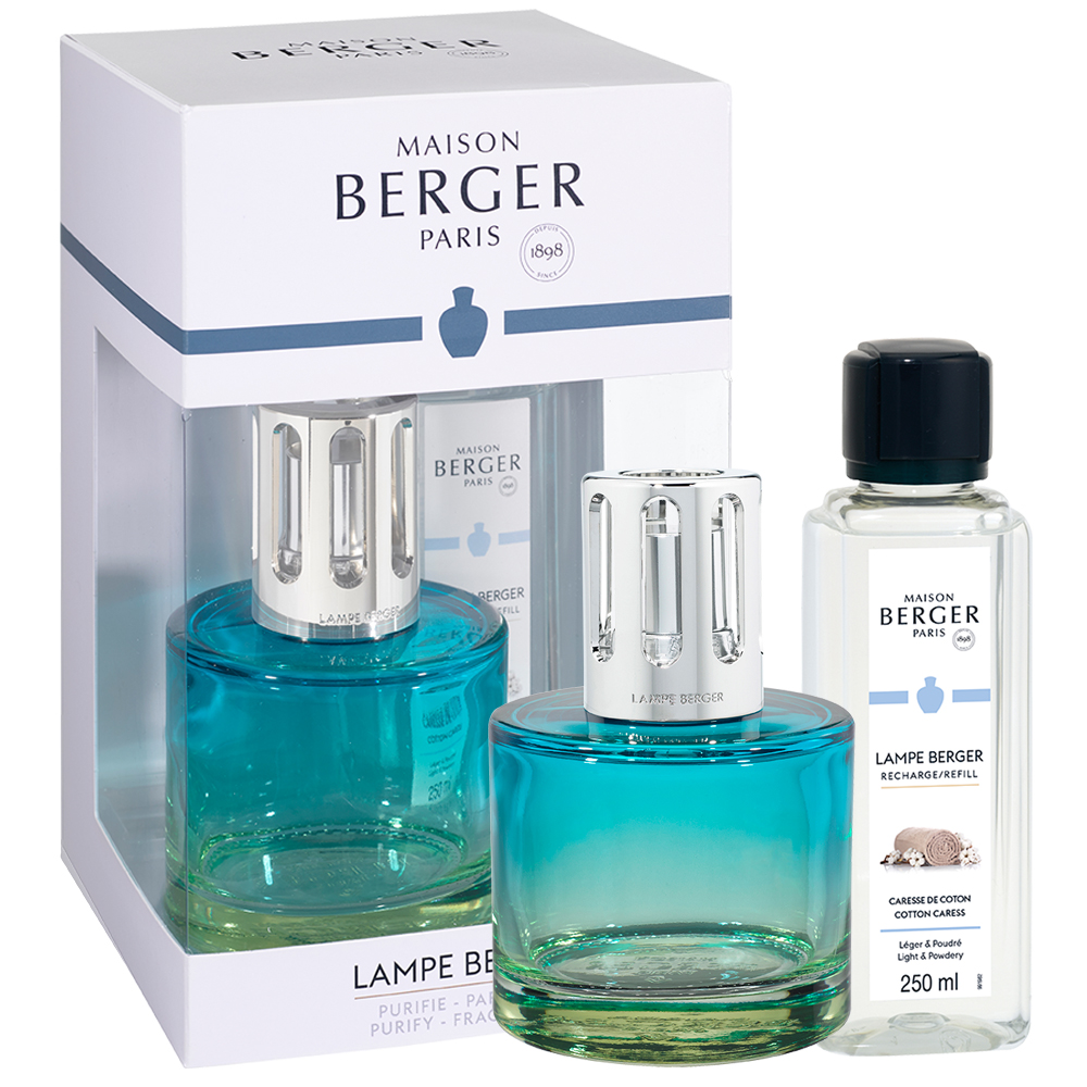 Pure bleue, coffret lampe berger diffuseur de parfum à catalyse + caresse de coton 250ml - maison berger paris