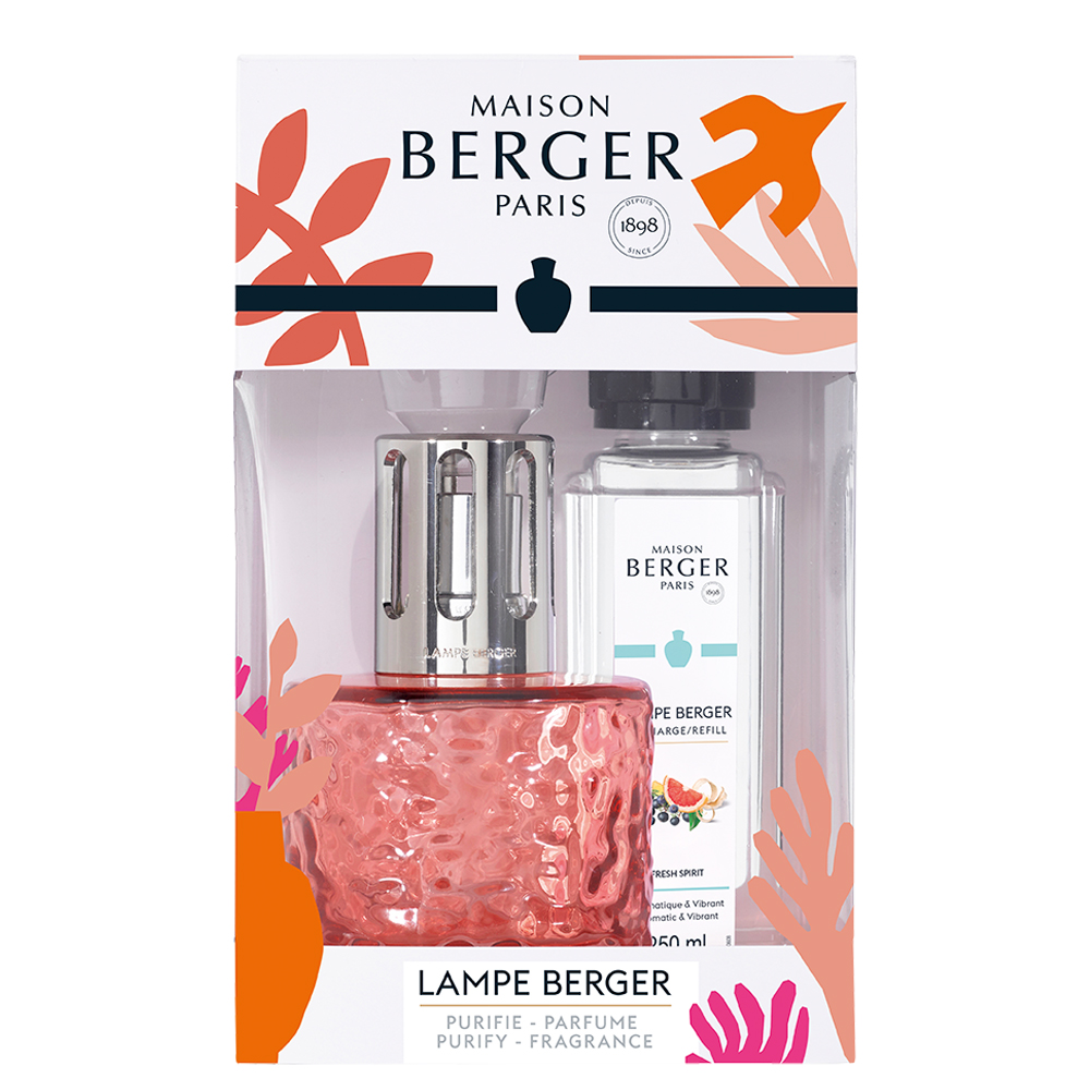 Mirage estivale corail, coffret lampe berger diffuseur de parfum à catalyse + fresh spirit - maison berger paris