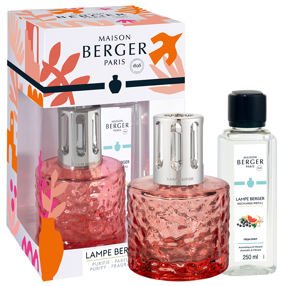 Mirage estivale corail, coffret lampe berger diffuseur de parfum à catalyse + fresh spirit - maison berger paris