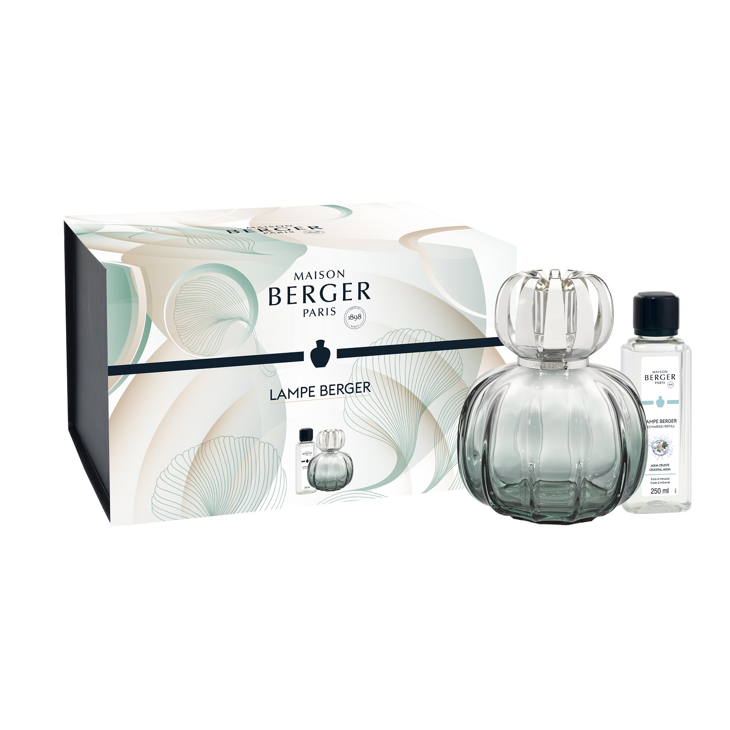 Coffret lampe berger corali verte diffuseur à catalyse + 250ml aqua céleste - maison berger paris
