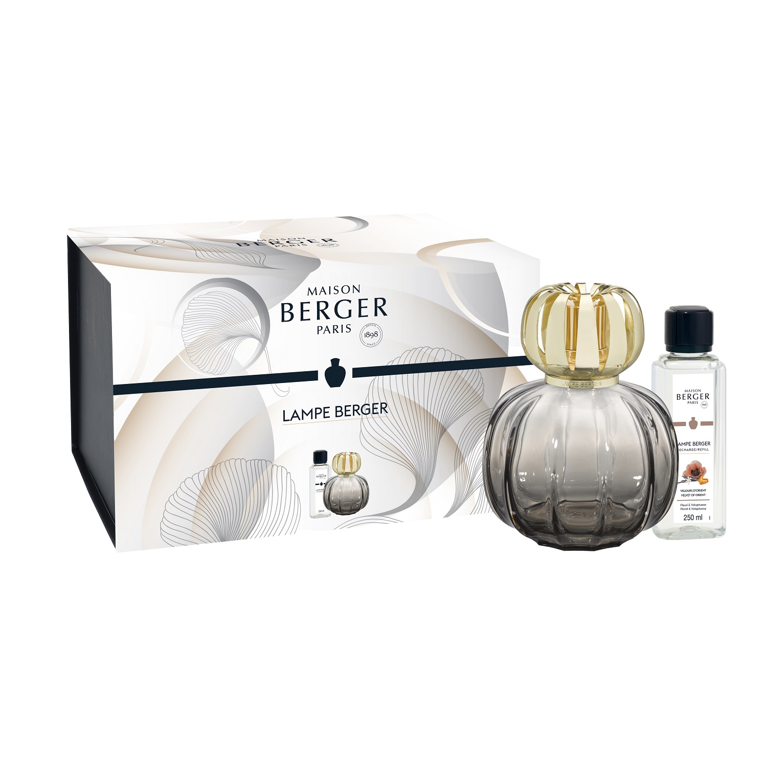 Coffret lampe berger corali grise diffuseur à catalyse + 250ml velours d'orient - maison berger paris
