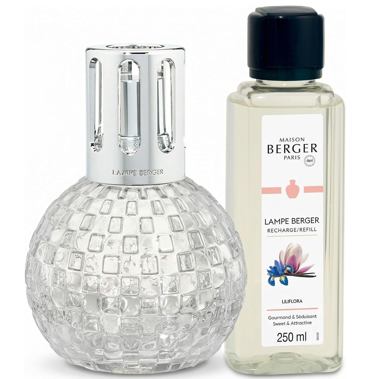 Coffret lampe berger disco transparente diffuseur à catalyse + 250ml liliflora - maison berger paris