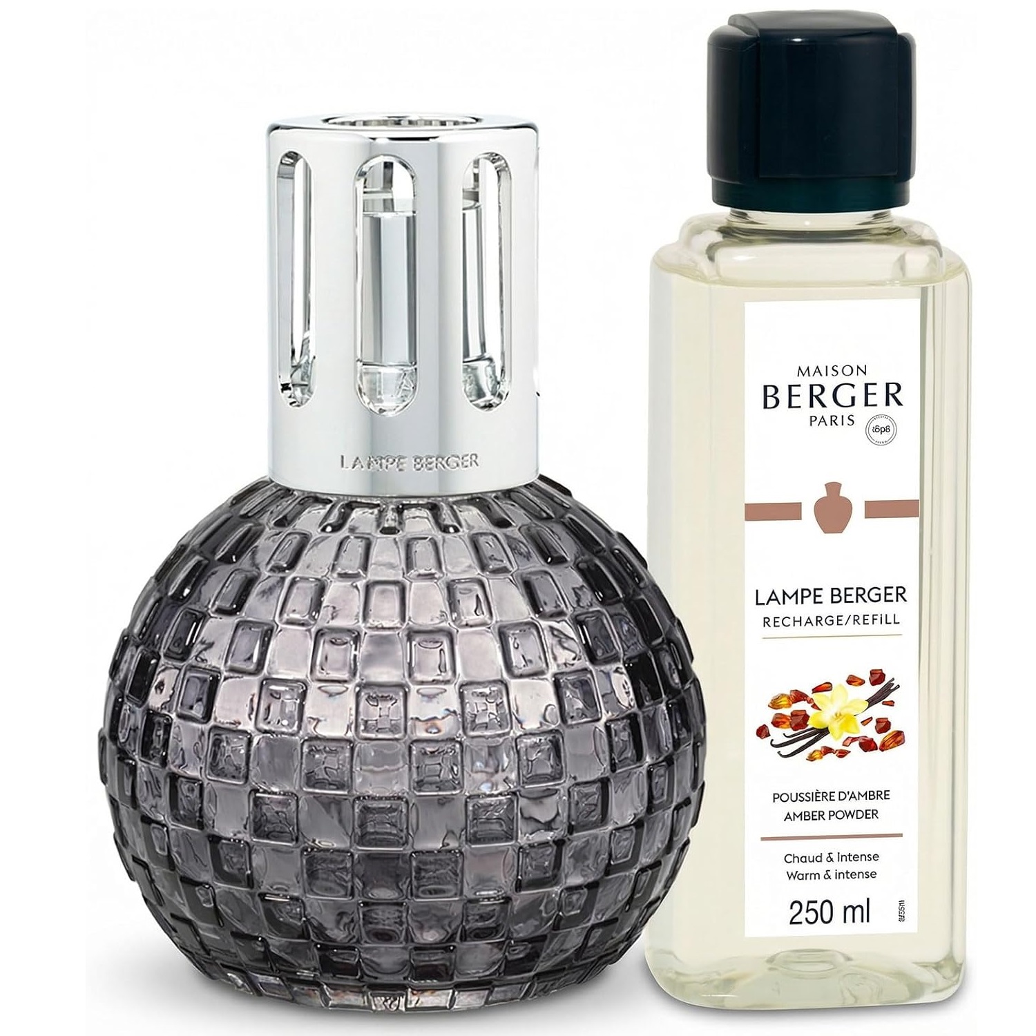 Coffret lampe berger disco grise diffuseur à catalyse + 250ml poussière d'ambre - maison berger paris