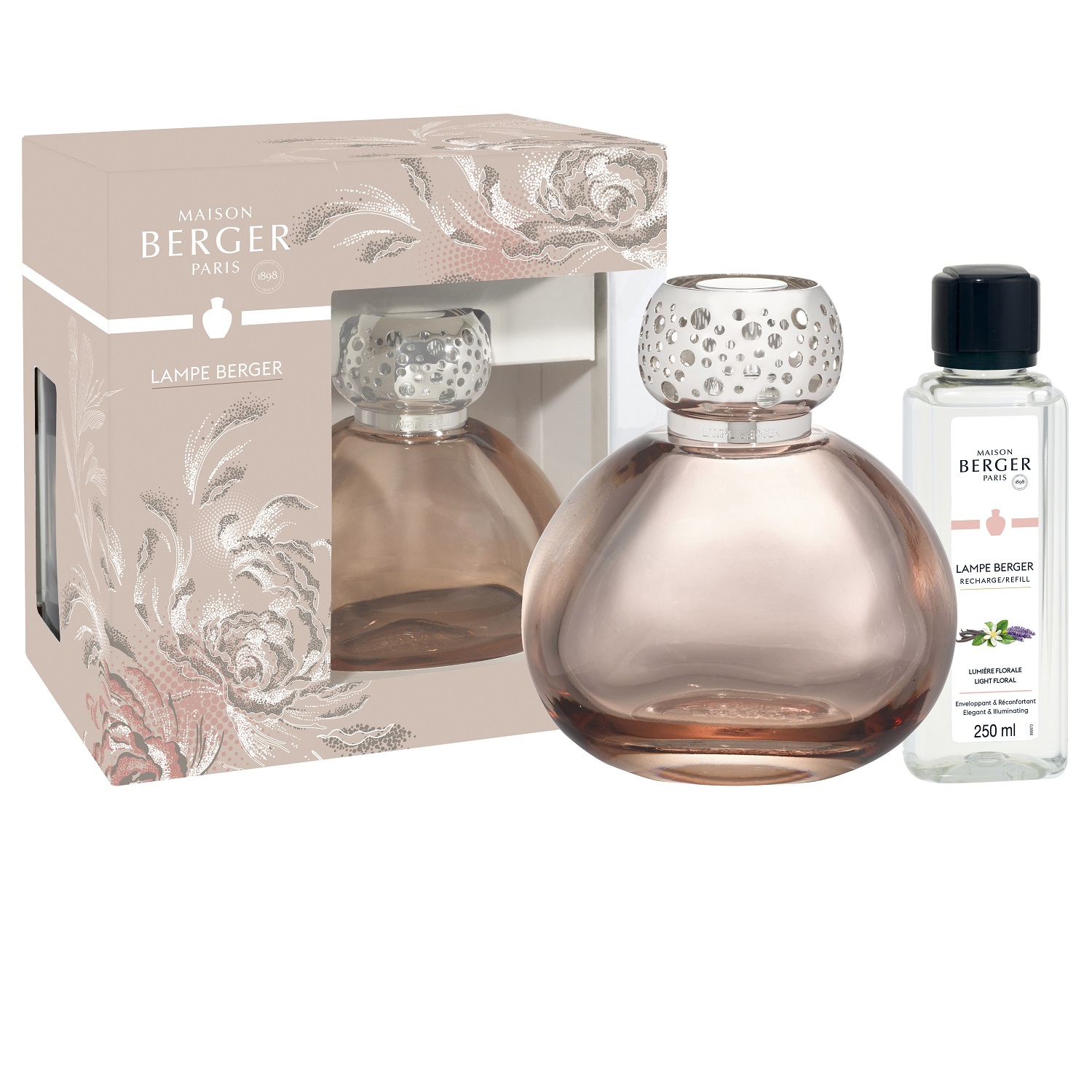 Coffret lampe berger ophelia nude diffuseur à catalyse + 250ml lumière florale - maison berger paris