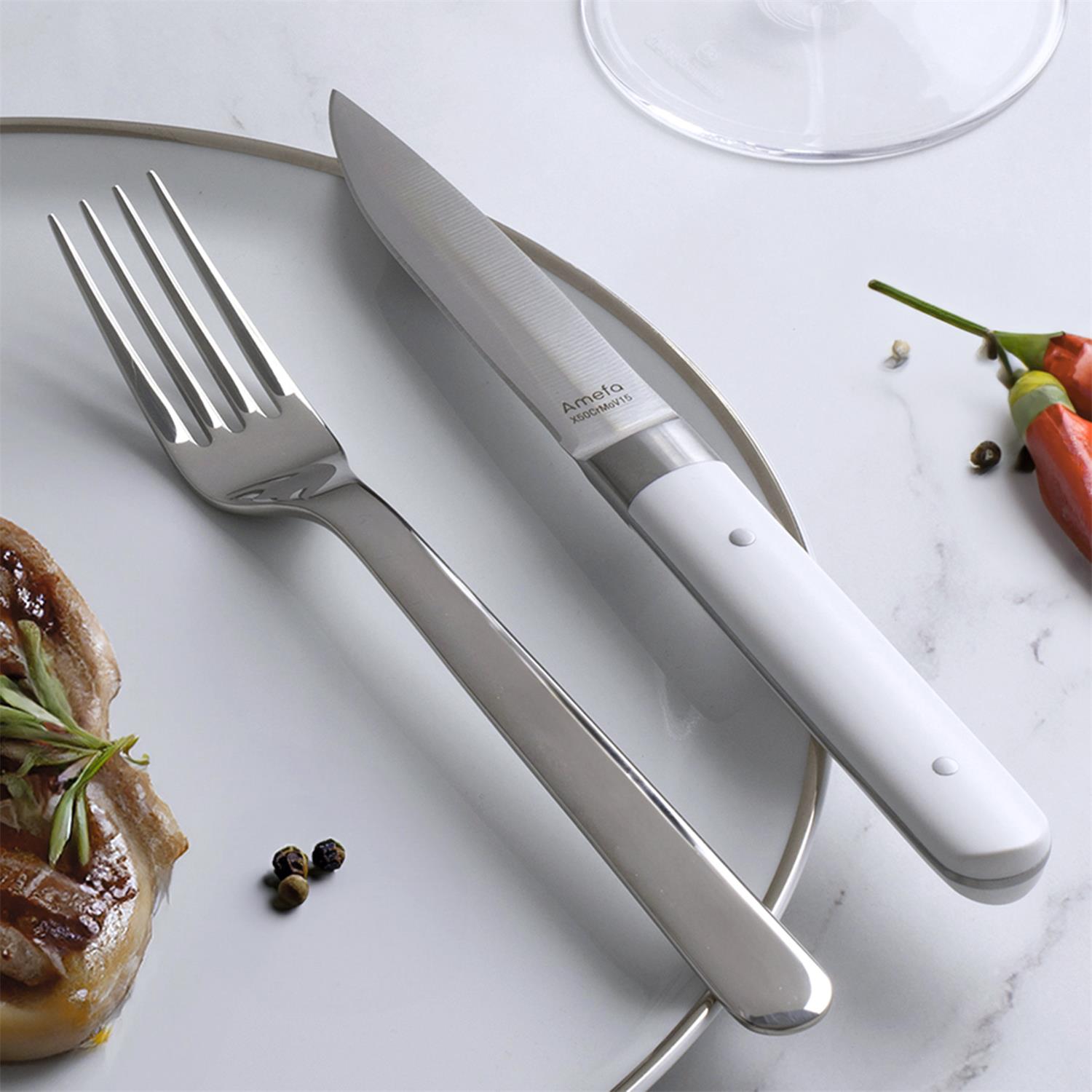 Fusion - coffret 4 couteaux steak - blanc - amefa