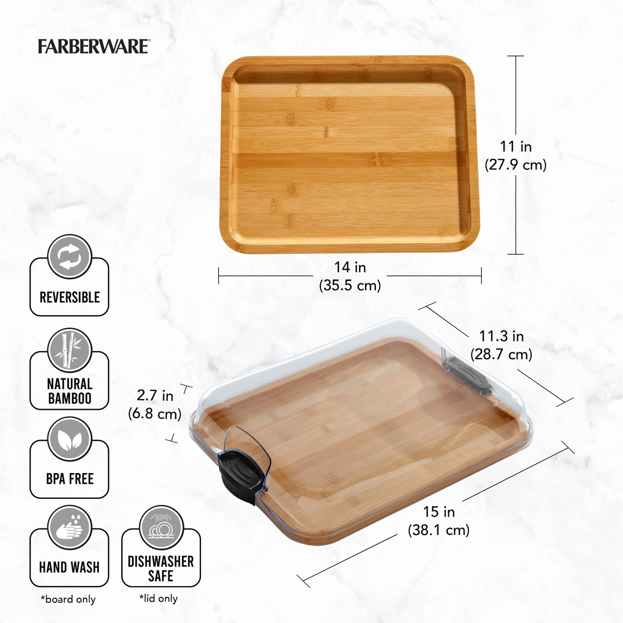 Plateau rectangulaire en bambou transportable build-a-board de farberware, 28 x 35,3 cm - kitchencraft