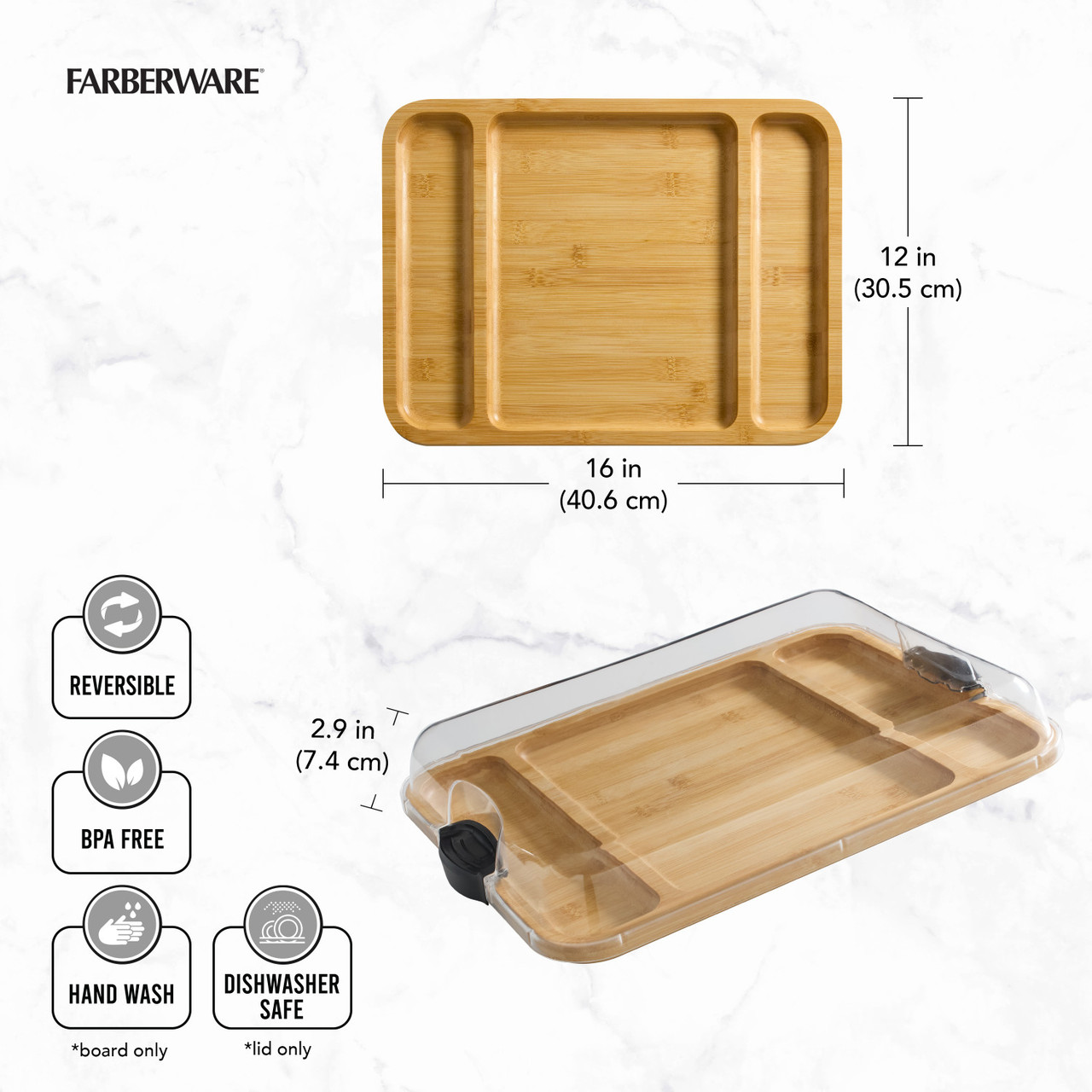 Plateau snack rectangulaire en bambou transportable build-a-board de farberware, 30,5 x 40,5 cm - kitchencraft