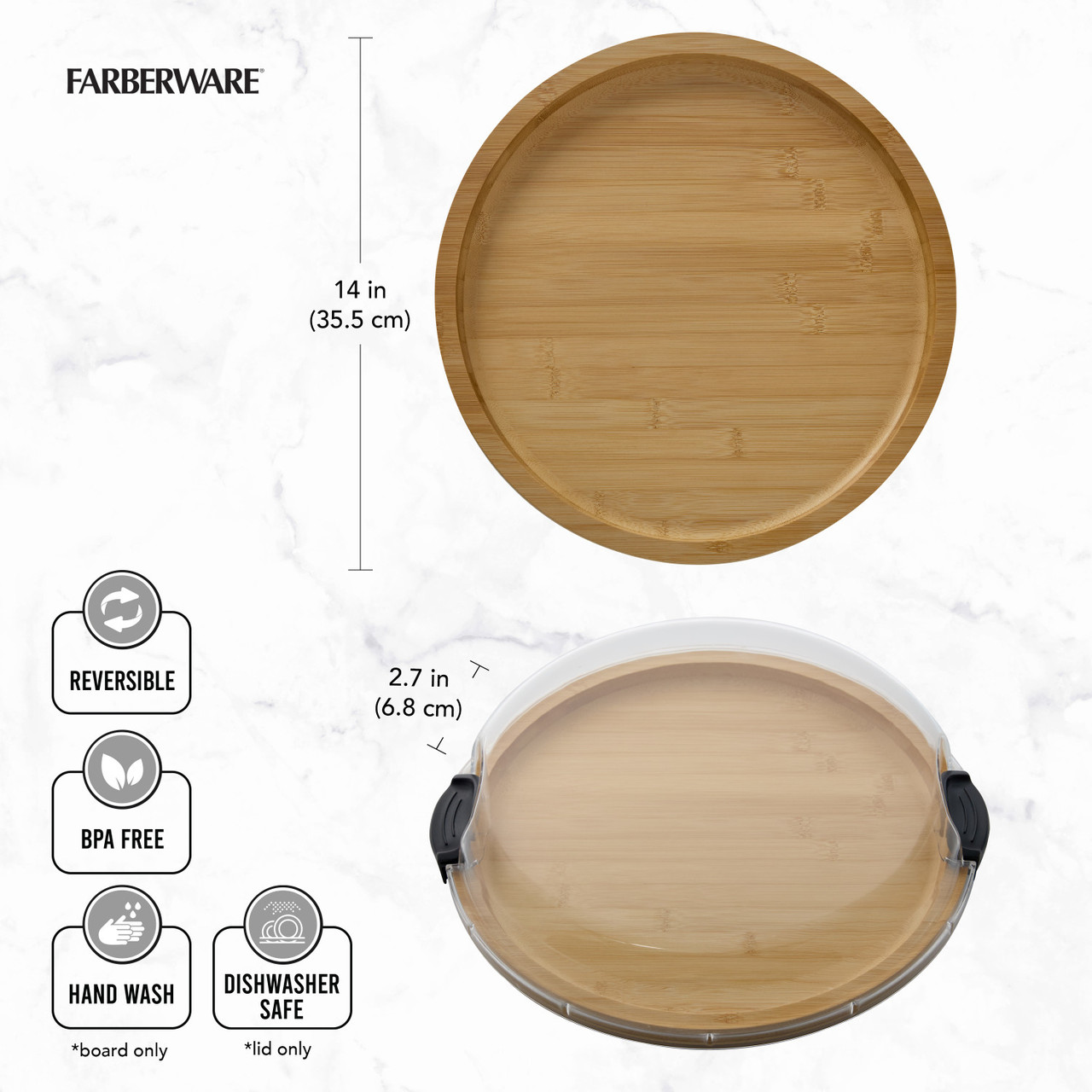 Plateau snack ronde en bambou transportable build-a-board de farberware, ø35,5 cm - kitchencraft