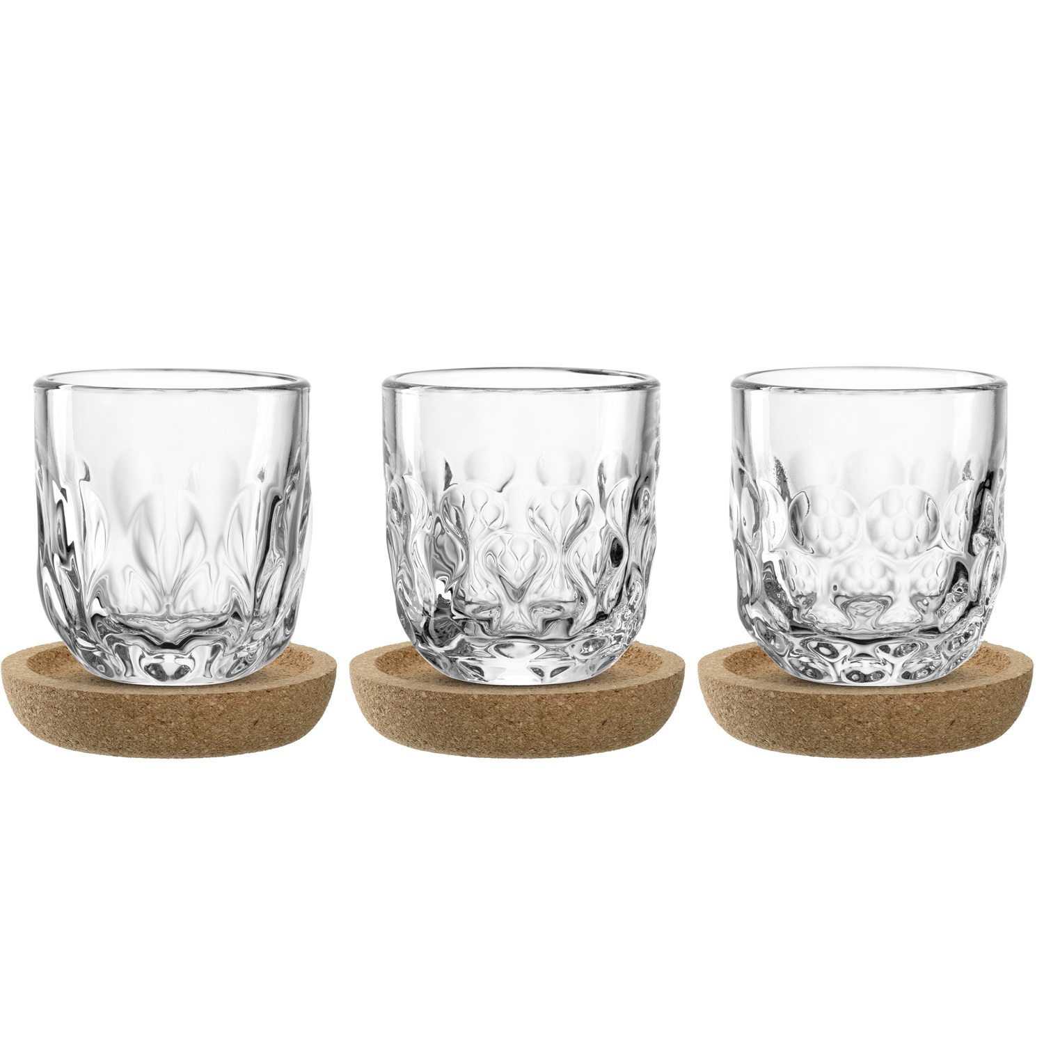 Lot de 3 verres à ristretto gocce avec sous verre en liège 60 ml - leonardo