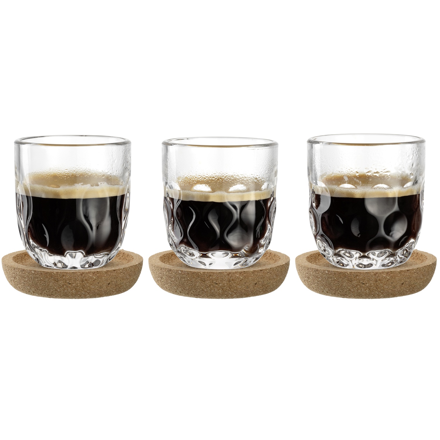 Lot de 3 verres à ristretto gocce avec sous verre en liège 60 ml - leonardo