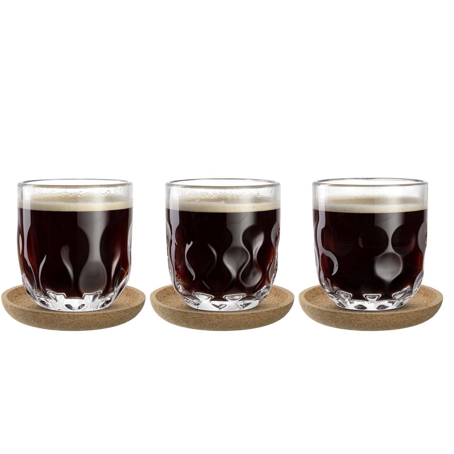 Lot de 3 verres à expresso gocce avec sous verre en liège 215 ml - leonardo