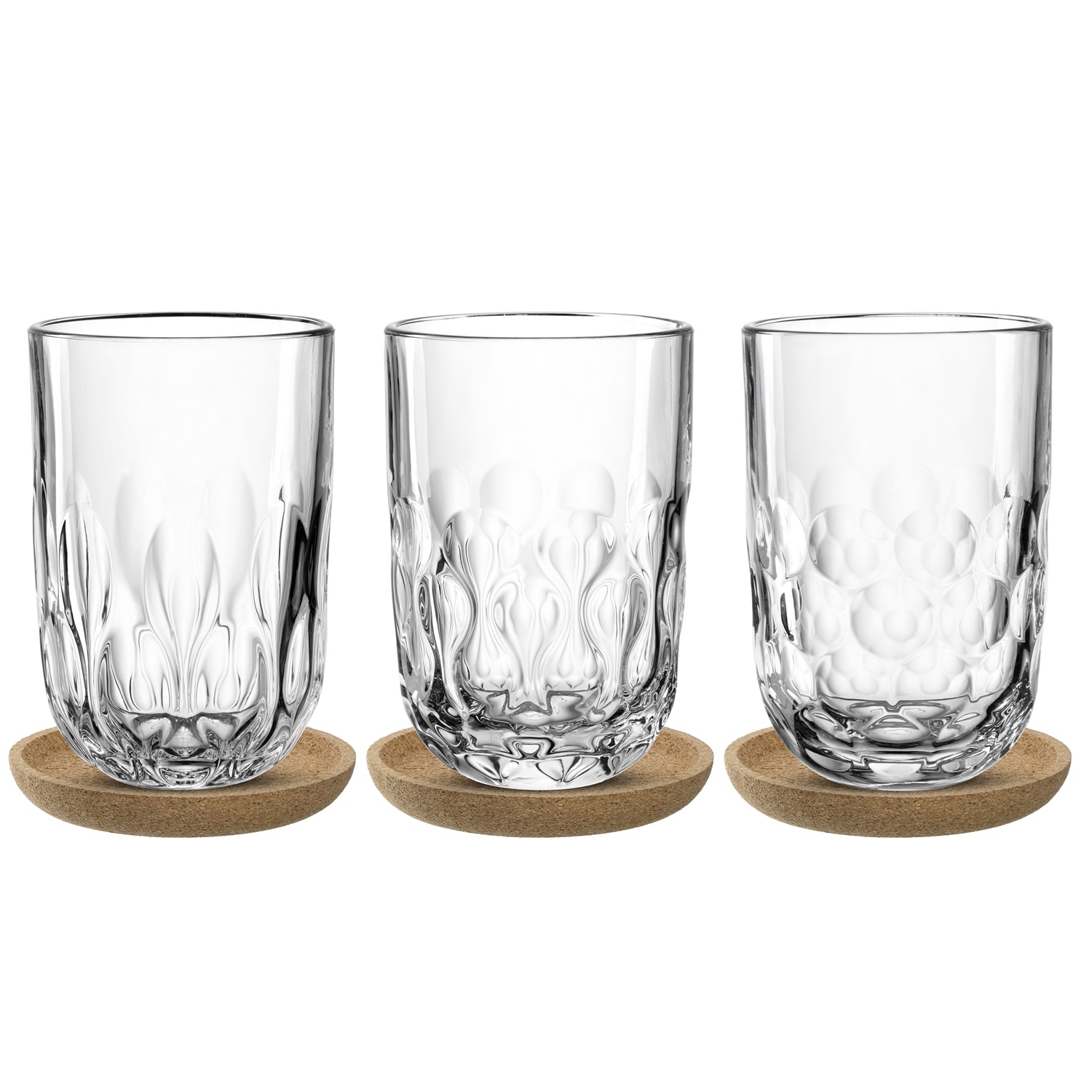 Lot de 3 verres à latte macchiato gocce avec sous verre en liège 390 ml - leonardo