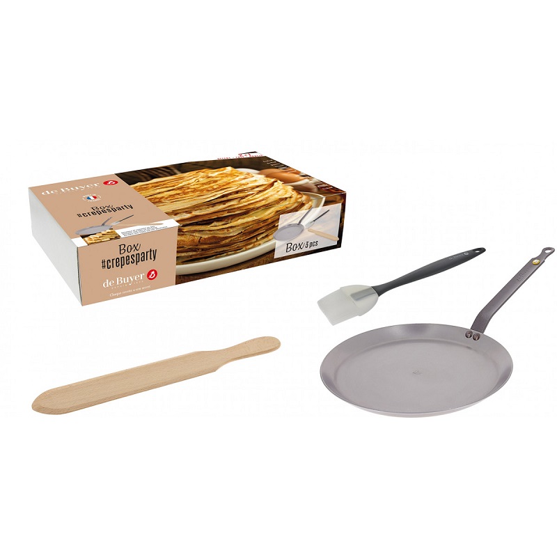 Box crepesparty poele a crepes en acier mineral 26 cm pinceau et spatule - de buyer