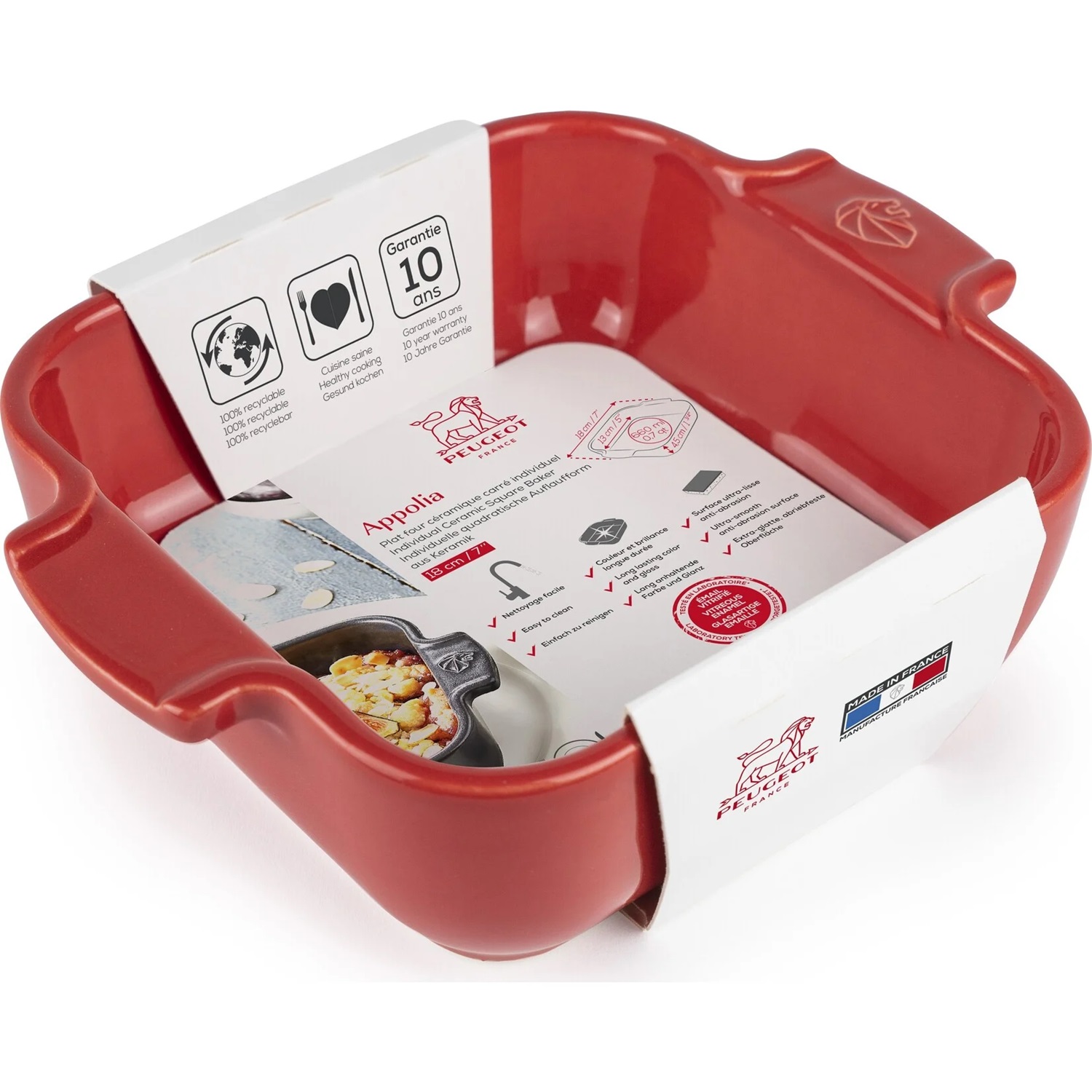 Plat four céramique individuel carré rouge 18 cm - appolia