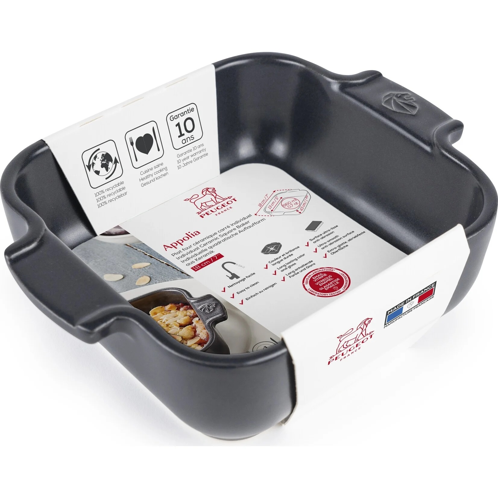 Plat four céramique individuel carré ardoise 18 cm - appolia
