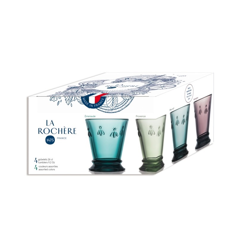Lot de 4 gobelets à eau abeille assortis 26 cl - la rochere