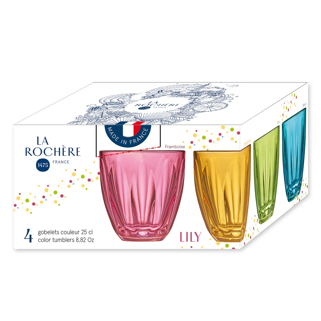Coffret de 4 gobelets lily couleurs assorties 25cl - la rochere