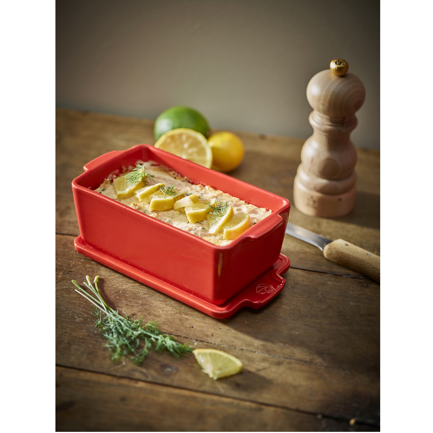 Terrine à foie gras 500g avec presse couleur rouge - appolia - peugeot saveurs