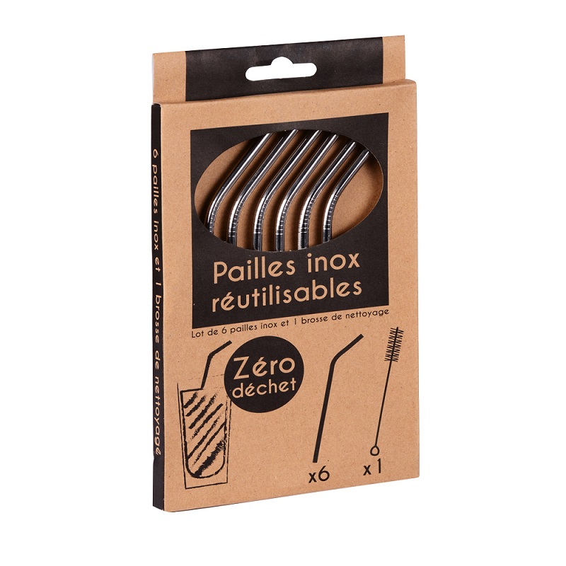Lot de 6 pailles en inox et une brosse de nettoyage - table et passion
