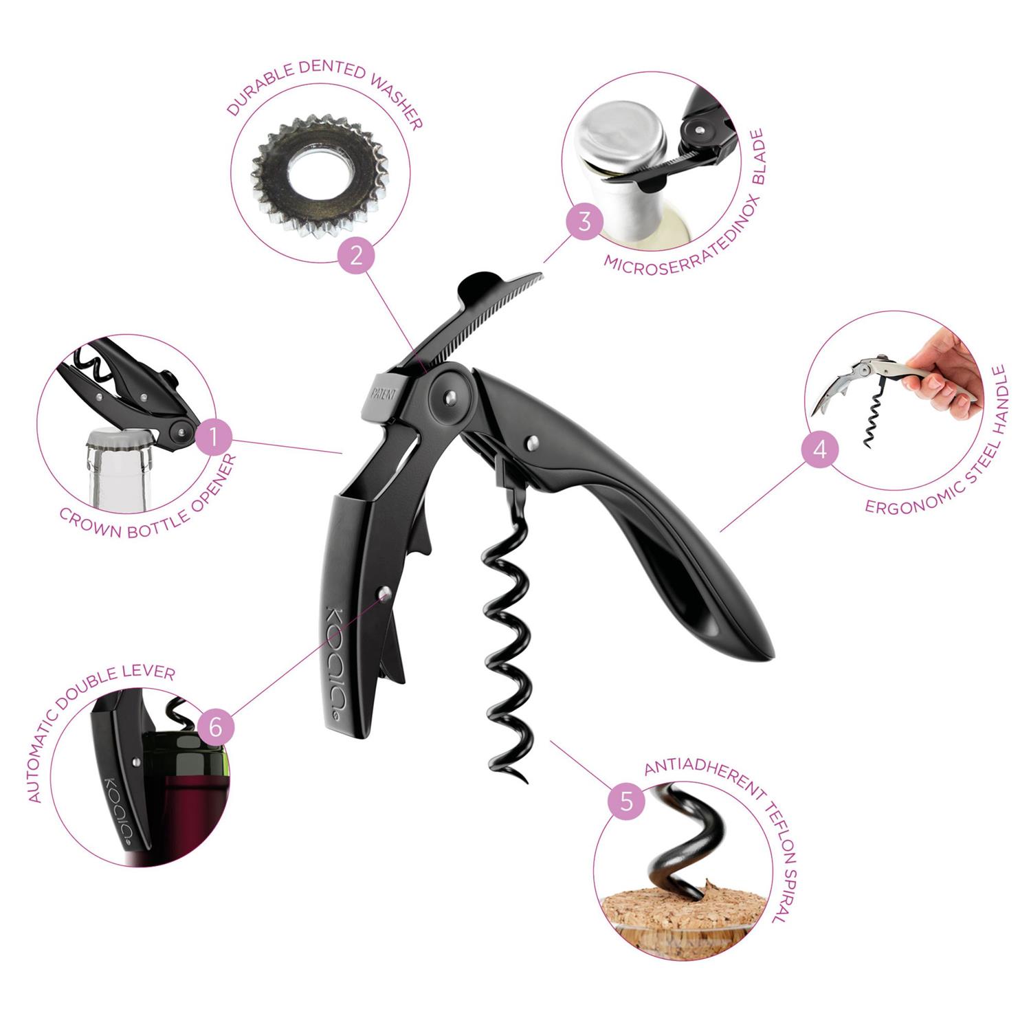 Pop - tire-bouchon double levier high tech - noir - koala