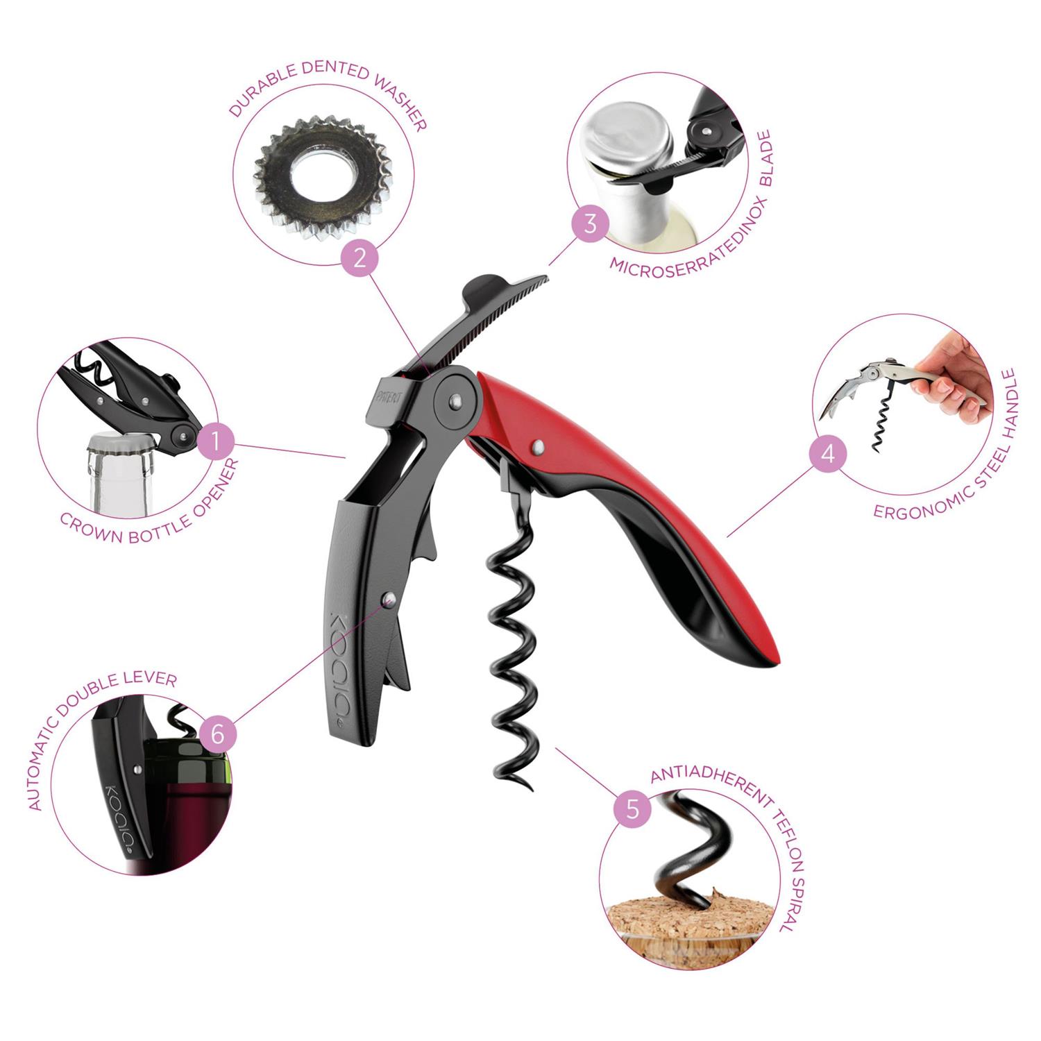Pop - tire-bouchon double levier high tech - rouge - koala