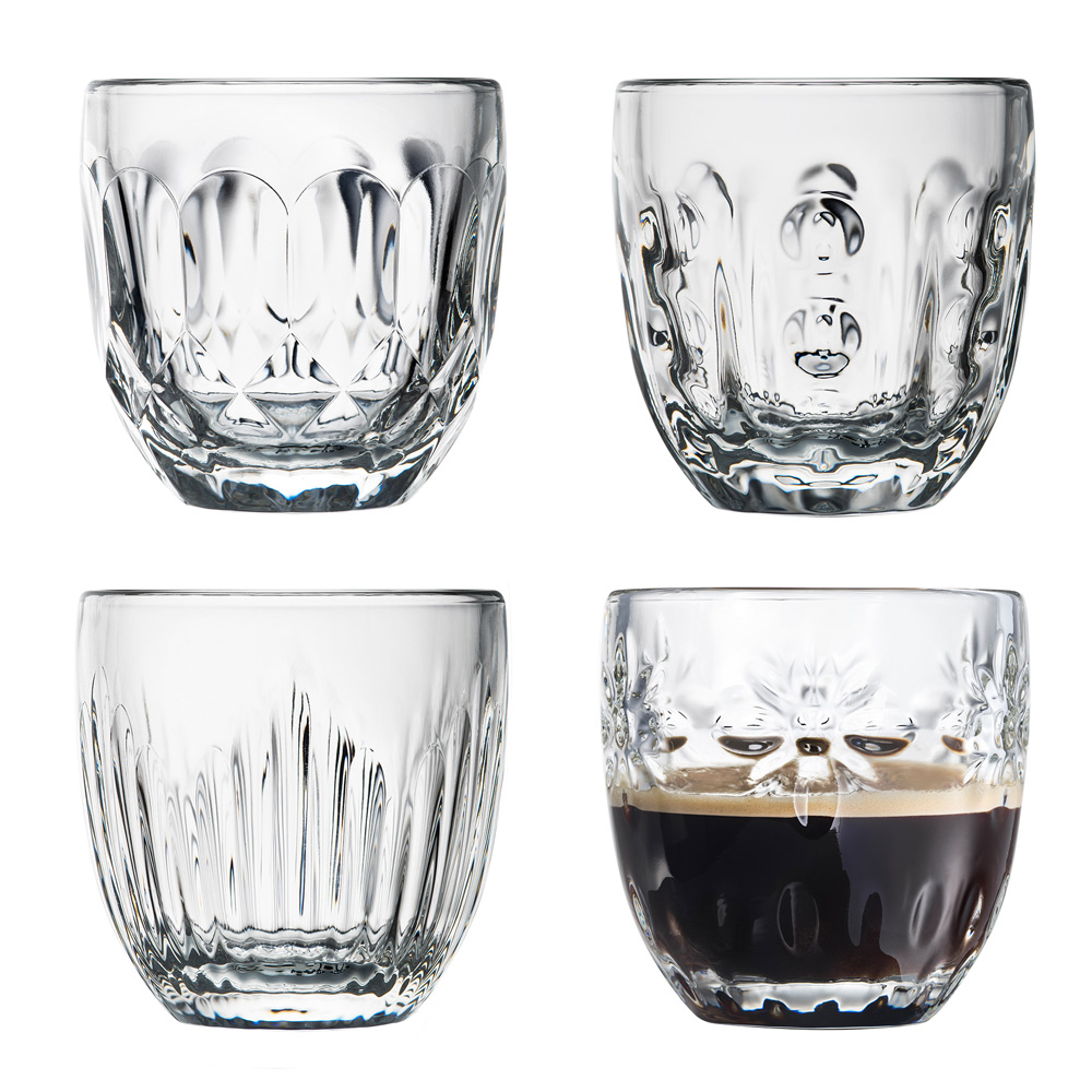 Coffret de 4 gobelets à eau troquet assortis 23 cl 4 motifs différents - la rochere