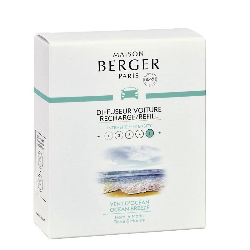 Lot de 2 recharges pour diffuseur voiture parfum vent d'ocean - maison berger paris
