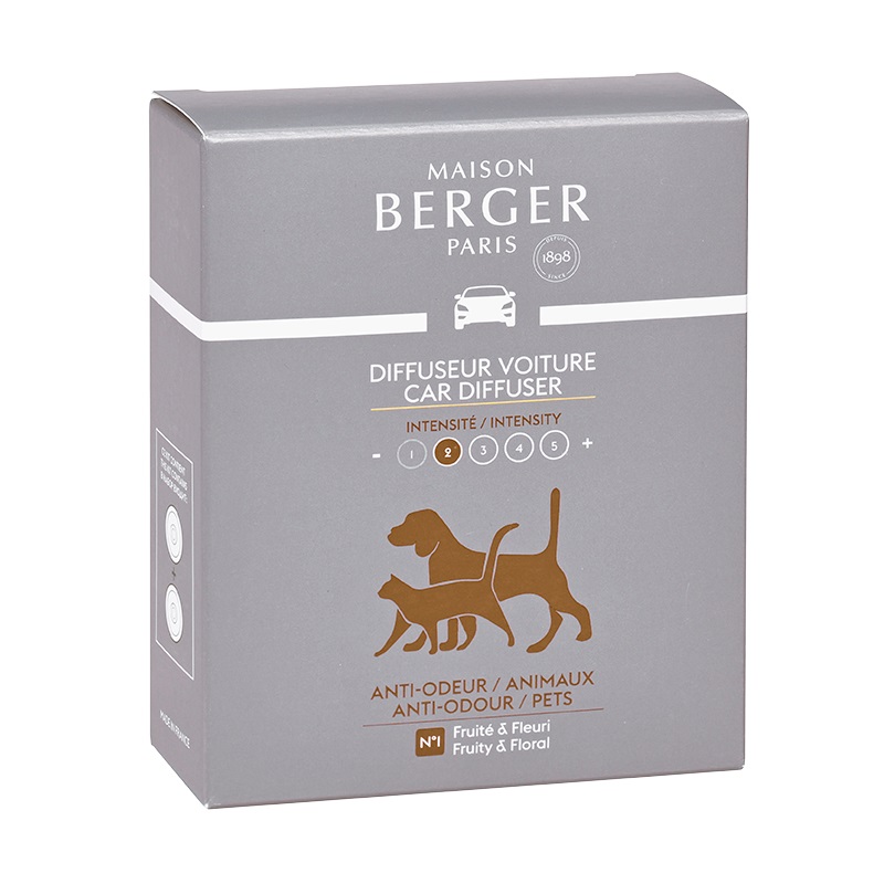 Lot de 2 recharges pour diffuseur voiture anti odeurs d'animaux parfum fruite et fleuri - maison berger paris