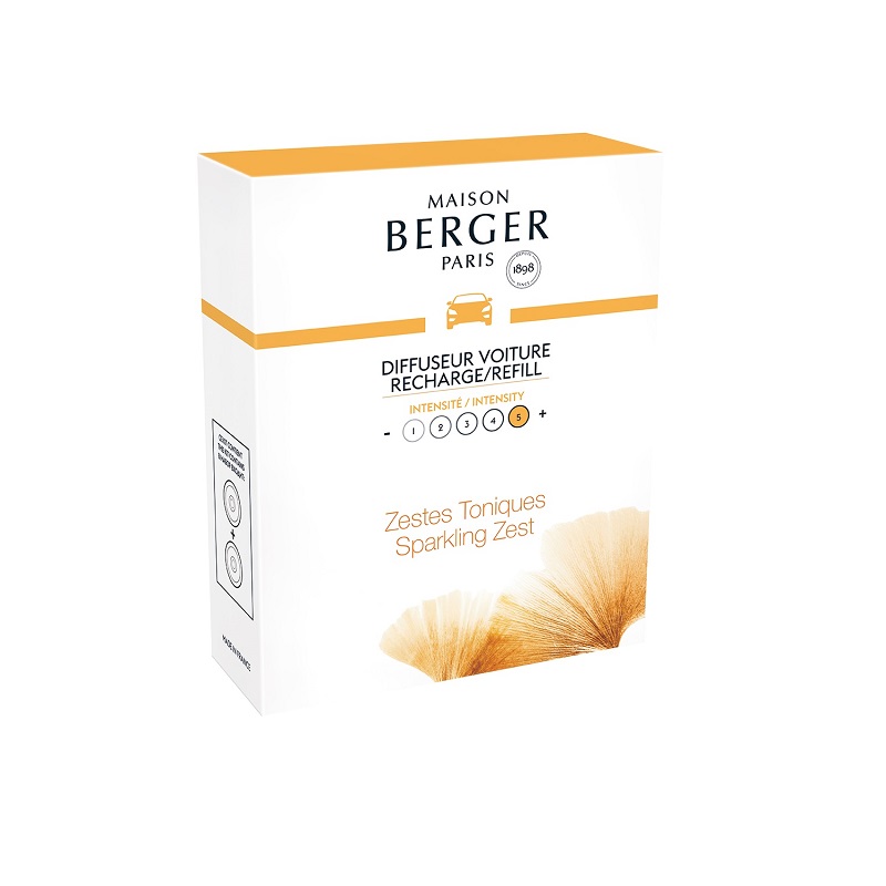 Lot de 2 recharges pour diffuseur voiture aroma energy parfum zestes toniques - maison berger paris